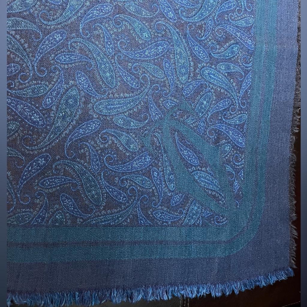Vintage Cartier Blue Paisley Oversized Shawl
